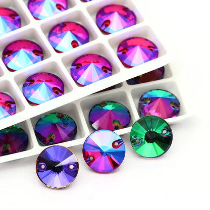 tony bead Magical Shimmer Shiny Round K9 Glass Rivoli Sew on Rhinestones Flat Back Strass Crystal Buttons Sew on Clothing Crafts