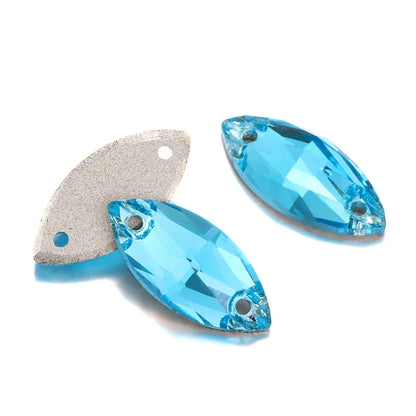 tony bead Aquamarine All Sizes Horse Eye K9 Glass Sew on Rhinestones Fancy Strass Crystal Flat Back Buttons Sew on Clothing Craft