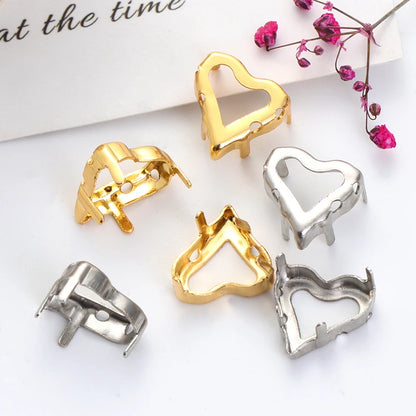 Heart Shape Claws 12x13mm Flatback Sew On Stones Crystal Container High Quality Thicken Copper Rhinestone Claws