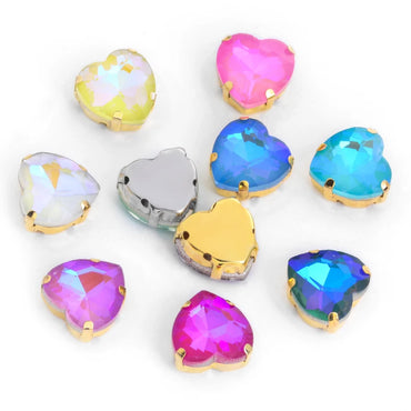 12mm Factory Direct Sales Heart Shape Sewing on Stone Colorful Garments Rhinestone Accessories High Quality Handwork Decorations