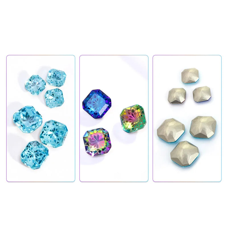 Square Shape Pointback Glue on Crystal Rhinestone Nail Art Accessories Fancy Strass Shining Stone DIY Crafts