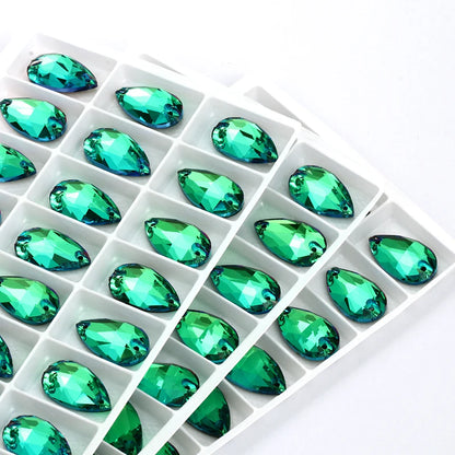 Sphinx Green K9 Glass Strass Crystal Sew on Rhinestones for Clothing Crafts Tear Drop Stones Flat Back Buttons Sew on Bags Dress