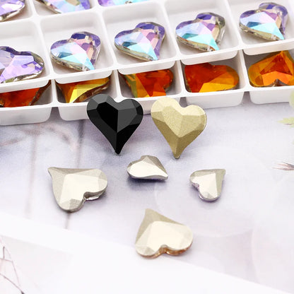 Iridescent Heart Shaped Jewelry Decoration Pointback Loose Rhinestones for Nails K9 Glass Strass Crystal Glue on Clothing Crafts