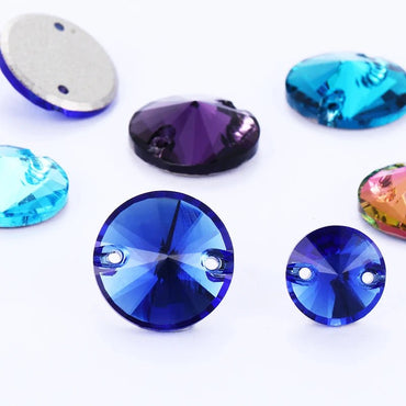 Twinkling Aquamarine Amethyst Round K9 Glass Rivoli Sew on Rhinestones Flat Back Strass Crystal Buttons Sew on Clothing Crafts - tony beads