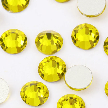 Yellow Color Rivoli Rhinestones ss3 - ss30 Glass Strass Round Shape Flatback Non Hotfix Rhinestones Glue On Nails Accessories