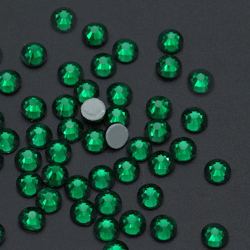 Green Color SS3 - SS30 Hotfix Rhinestones Glue On Clothes Glass Strass Round Shape Small Size Hot Fix Rhinestones