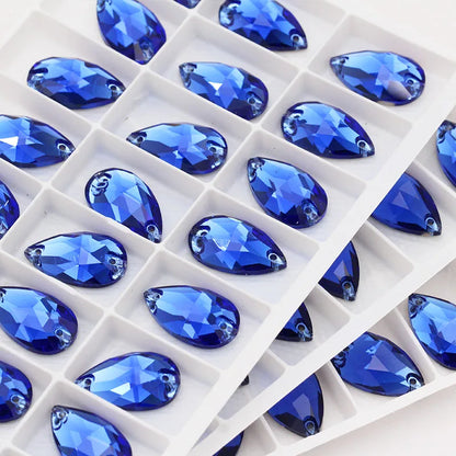 Tear Drop Blue Rhinestones Flatback Loose Crystals Crafts DIY Decoration Loose Strass K9 Glass Sewing Accessories For Clothes