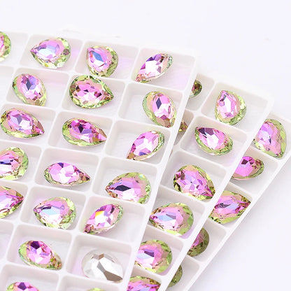 Tear Drop Shape Shiny Rhinestones DIY Crafts Crystal For Dresses Clothes Bags Colorful Pointback Glue On Stones Rhinestones