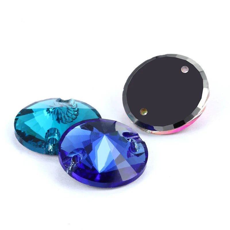 Twinkling Aquamarine Amethyst Round K9 Glass Rivoli Sew on Rhinestones Flat Back Strass Crystal Buttons Sew on Clothing Crafts - tony beads