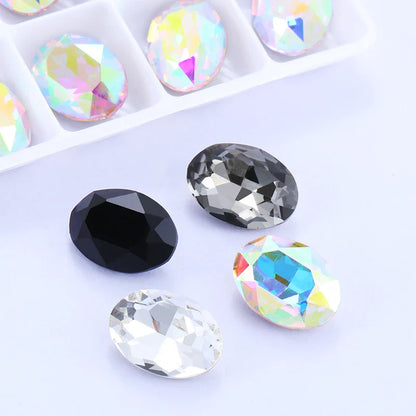 tony bead Black & White Oval Piontback Loose Rhinestones Sparkling  K9 Glass Strass Crystal Glue on Clothing Jewelry Accessories