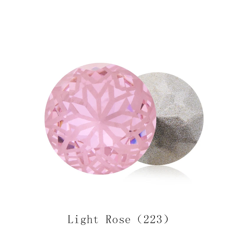 New Arrival 14mm Round Rhinestones Pointback Glass Rivoli Crystal Strass Flower Printing Inside Shiny Glue On Stones