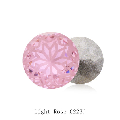 New Arrival 14mm Round Rhinestones Pointback Glass Rivoli Crystal Strass Flower Printing Inside Shiny Glue On Stones