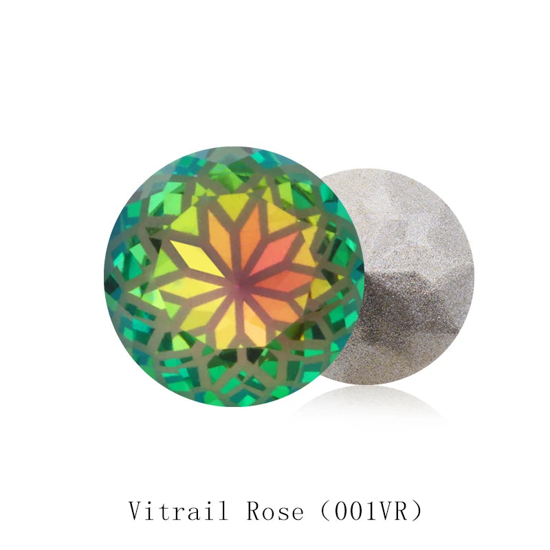 New Arrival 14mm Round Rhinestones Pointback Glass Rivoli Crystal Strass Flower Printing Inside Shiny Glue On Stones