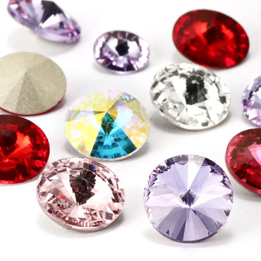 All Sizes Rivoli Pointback Loose Rhinestones Rose Violet Colorful Glass Strass Crystal Applique for Clothes Jewelry Decoration