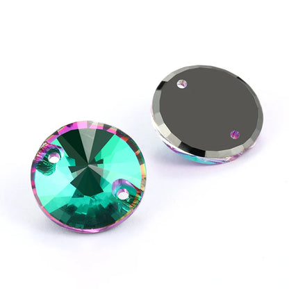 Bright Shiny Emerald Round K9 Glass Rivoli Sew on Rhinestones Flat Back Strass Crystal Buttons Sew on Clothing Crafts