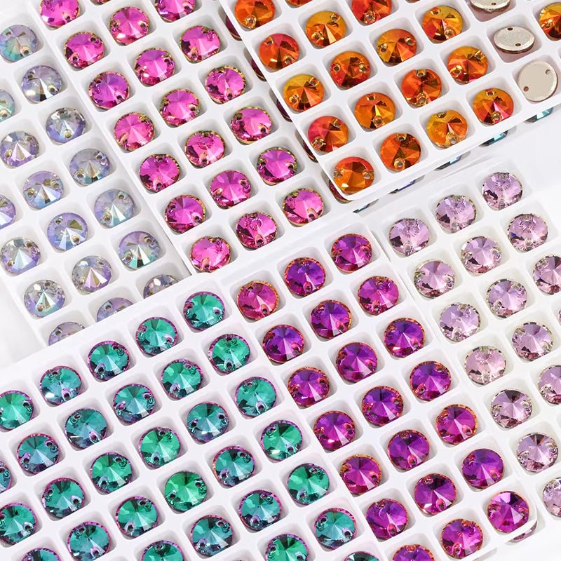 Rivoli Rhinestones Round Shape Sew On Stones Crystals Jewelry Accessories K9 Glass Shiny Crafts Art Loose Rhinestone - tony beads