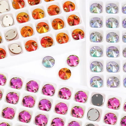 Rivoli Rhinestones Round Shape Sew On Stones Crystals Jewelry Accessories K9 Glass Shiny Crafts Art Loose Rhinestone - tony beads