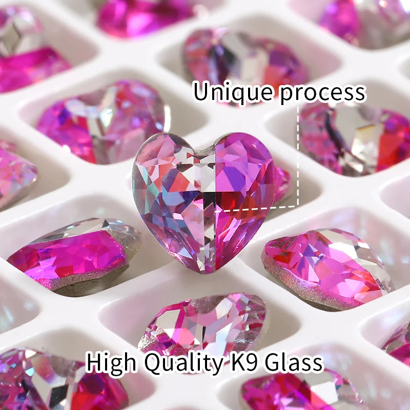 8mm K9 Glass Crystal Stones Laser Series Shiny Rhinestones for Nails Decoration Heart Shape Rhinestone For DIY Crafts