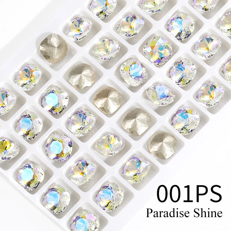 10mm Square Pointback Glass Beads Glitter Gems Summer Korean Nail Parts Rhinestones Bulk Wholesale Crafts Jewelry Accessories