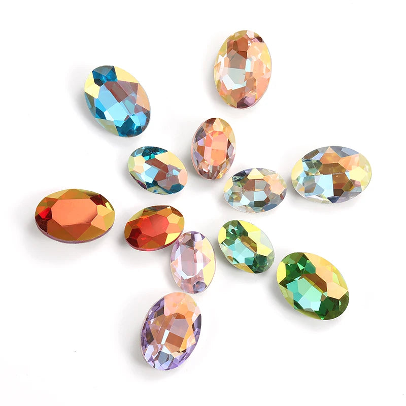 10x14mm Oval Glass Stones Glitter Crystal Strass Rhinestones for Bags Decoration Pointback Crystal Jewelry Making Accessories