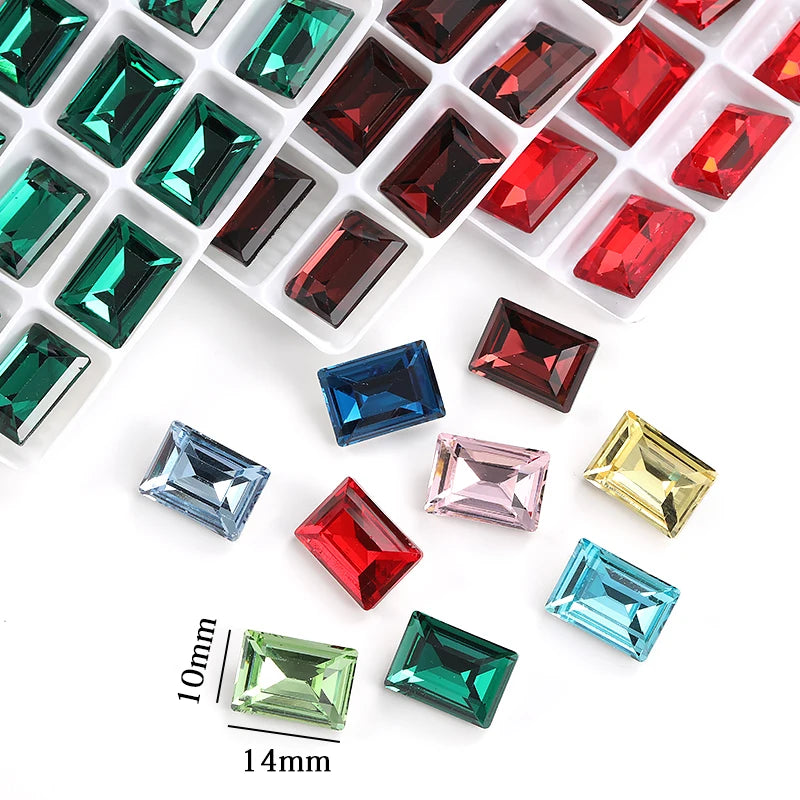 Rectangle Crystal Rhinestones for Clothes, Jewelry, Christmas Decoration, Pointback Glass, Strass, 10x14mm