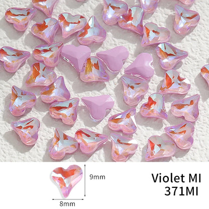 50pcs 8x9mm Glass Strass Point Back Heart Rhinestones Glitter Mocha Series Glue On Nails Rhinestone Decoration Stones