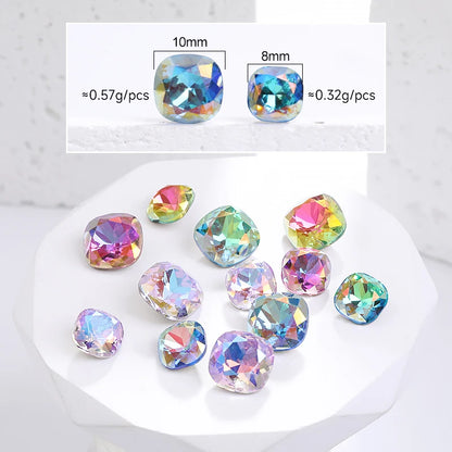 8mm Cushion Rhinestones Glitter Glass Charms Nail Art Gem Beads Jewelry Making Accessories Glass Beads Stones