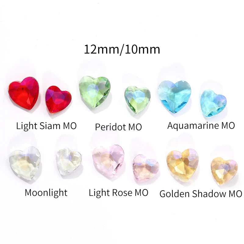 12mm Heart Pointback Glass Rhinestone Summer Nail Art Design Decor For Nail Sequins Glitter Gems Clothes Decoration Accessories