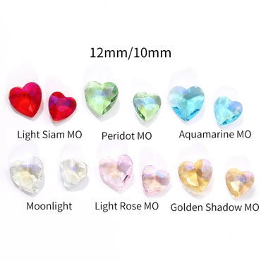 12mm Heart Pointback Glass Rhinestone Summer Nail Art Design Decor For Nail Sequins Glitter Gems Clothes Decoration Accessories