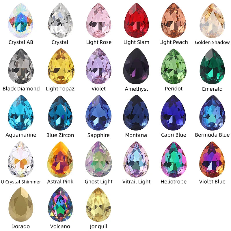 10Pcs Pointback Loose Drop Rhinestones for Nails Decoration High Quality K9 Glass Strass Crystals Stone for Jewelry Making