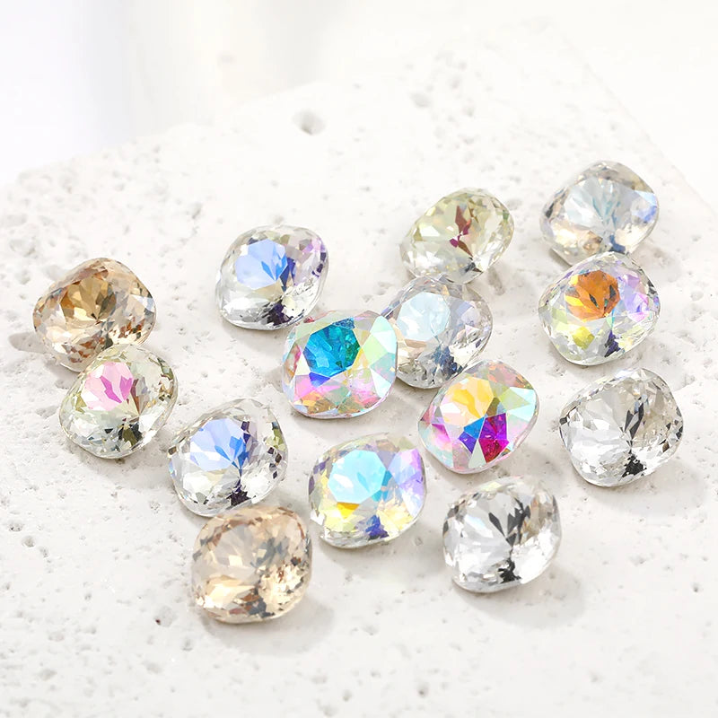 10mm Square Pointback Glass Beads Glitter Gems Summer Korean Nail Parts Rhinestones Bulk Wholesale Crafts Jewelry Accessories