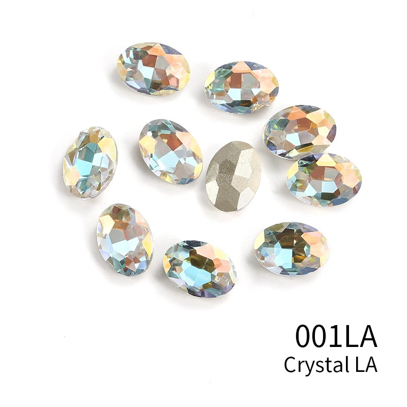 10x14mm Oval Glass Stones Glitter Crystal Strass Rhinestones for Bags Decoration Pointback Crystal Jewelry Making Accessories