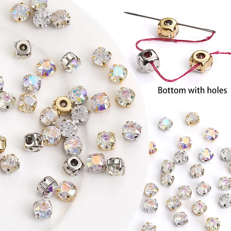 8mm Round Shape Rhinestones Claw Set Glitter Sew on Stones Decoration Pointback Rhinestones Glass Crystal Strass Rhinestones