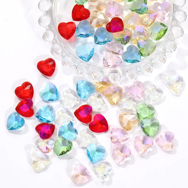 12mm Heart Pointback Glass Rhinestone Summer Nail Art Design Decor For Nail Sequins Glitter Gems Clothes Decoration Accessories