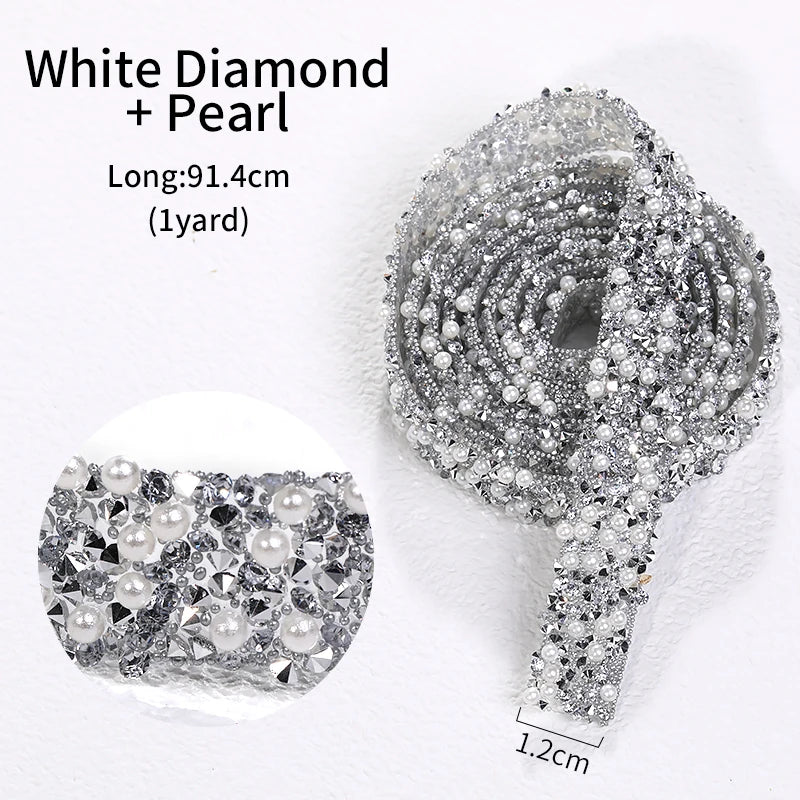 1 Yard Motif Rhinestones Trim Crystal Strass DIY Rhinestone Tape Applicator Glue On Rhinestones Iron On Appliques For Dress Bags