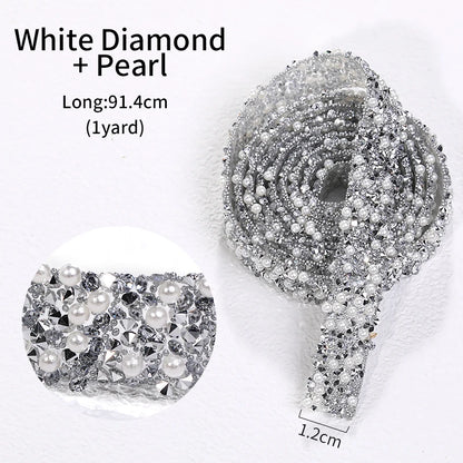 1 Yard Motif Rhinestones Trim Crystal Strass DIY Rhinestone Tape Applicator Glue On Rhinestones Iron On Appliques For Dress Bags