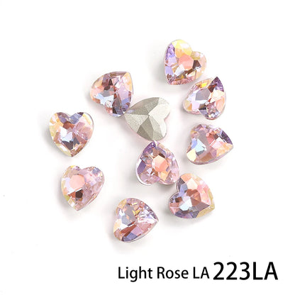 10mm Heart Nail Art Glass Rhinestones Glitter Rhinestones for Nails Decoration Pointback Crystal Strass Rhinestones