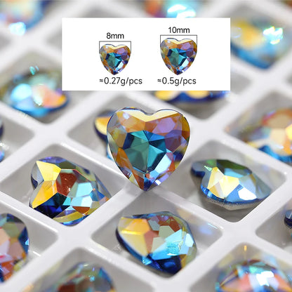 10mm Heart Rhinestones Glitter Glass Charms Nail Crafts Gem Beads Jewelry Making Glass Beads Stones DIY Accessories