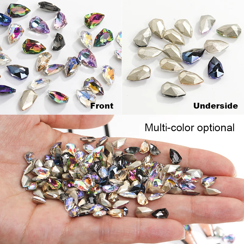 50pcs 5x8mm Glitter Glue On Nails Rhinestone Pointback Crystal Strass Rhinestones New Design Glass Stones