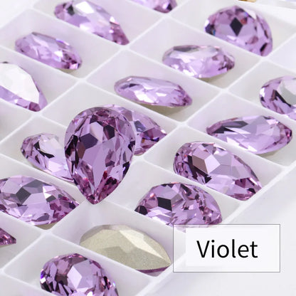 Twinkling Violet Tear Drop K9 Glass Rhinestones Glass Crystal Pointback Rhinestones Glue on Garment Crafts Jewelry Accessories