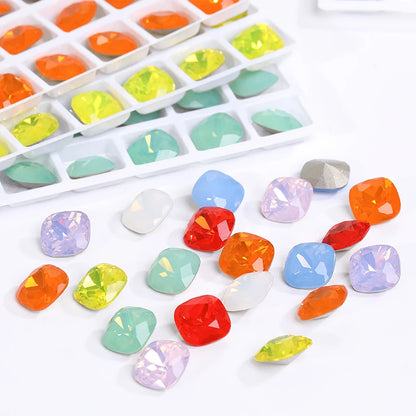 8mm Cushion Rhinestones Glitter Opal Series Glass Charms Nail Art  Beads Jewelry Making Accessories Glass Beads Stones