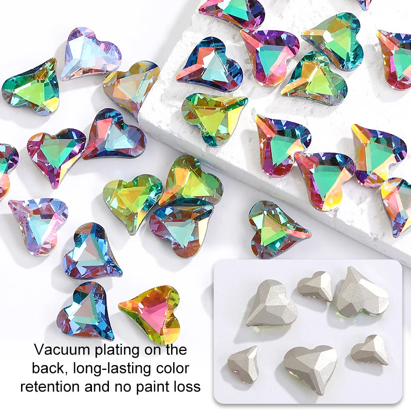 8x9mm Heart Rhinestones Glitter Glass Charms Nail Art Decoration Gem Beads Jewelry Making Accessories Glass Strass Stones