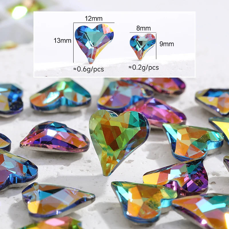 8x9mm Heart Rhinestones Glitter Glass Charms Nail Art Decoration Gem Beads Jewelry Making Accessories Glass Strass Stones