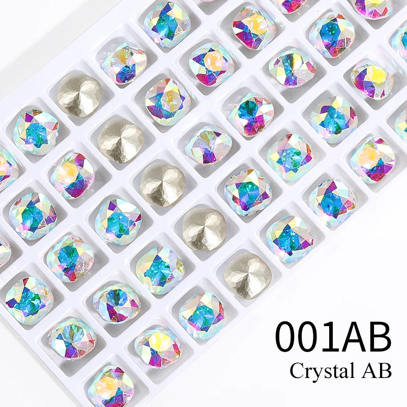 10mm Square Pointback Glass Beads Glitter Gems Summer Korean Nail Parts Rhinestones Bulk Wholesale Crafts Jewelry Accessories