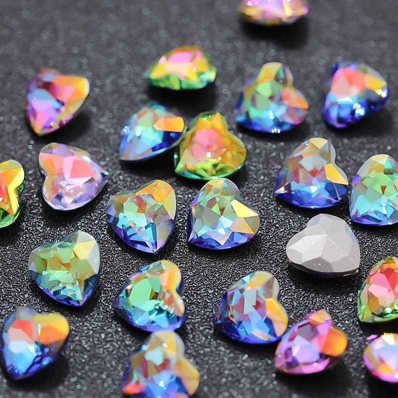 10mm Heart Rhinestones Glitter Glass Charms Nail Crafts Gem Beads Jewelry Making Glass Beads Stones DIY Accessories