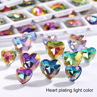 10mm Heart Rhinestones Glitter Glass Charms Nail Crafts Gem Beads Jewelry Making Glass Beads Stones DIY Accessories