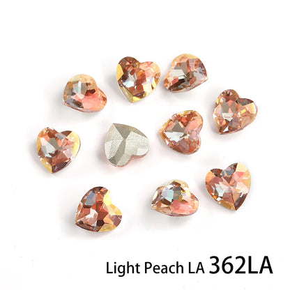 10mm Heart Nail Art Glass Rhinestones Glitter Rhinestones for Nails Decoration Pointback Crystal Strass Rhinestones