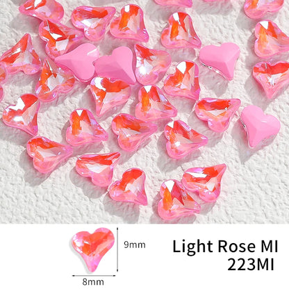 50pcs 8x9mm Glass Strass Point Back Heart Rhinestones Glitter Mocha Series Glue On Nails Rhinestone Decoration Stones