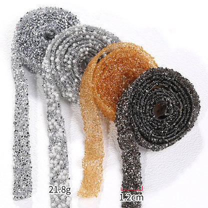1 Yard Motif Rhinestones Trim Crystal Strass DIY Rhinestone Tape Applicator Glue On Rhinestones Iron On Appliques For Dress Bags