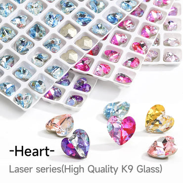 8mm K9 Glass Crystal Stones Laser Series Shiny Rhinestones for Nails Decoration Heart Shape Rhinestone For DIY Crafts